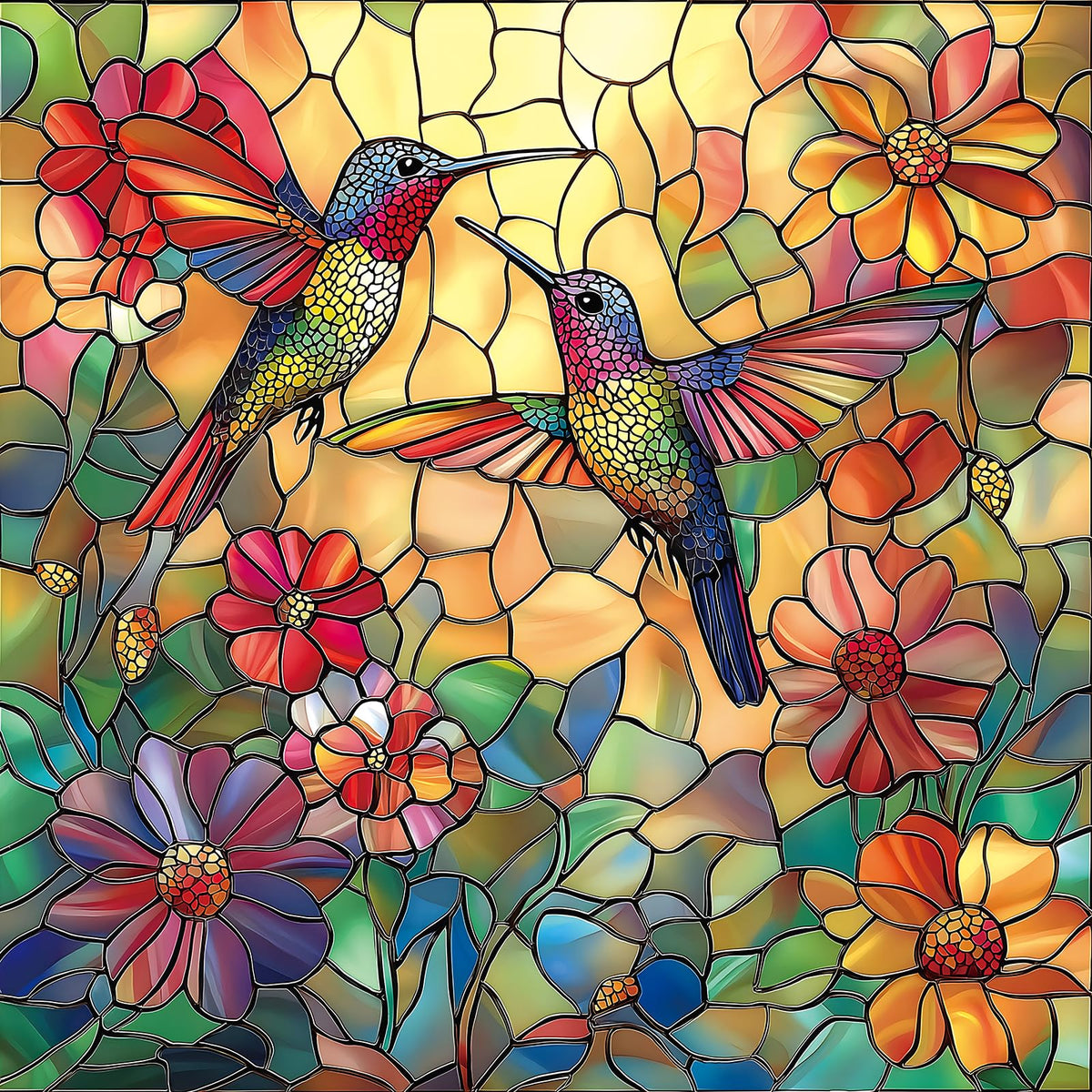 MINIWAN Hummingbird Flower 500-Piece Puzzle – Stained Glass Jigsaw for Adults (20x20 in)
