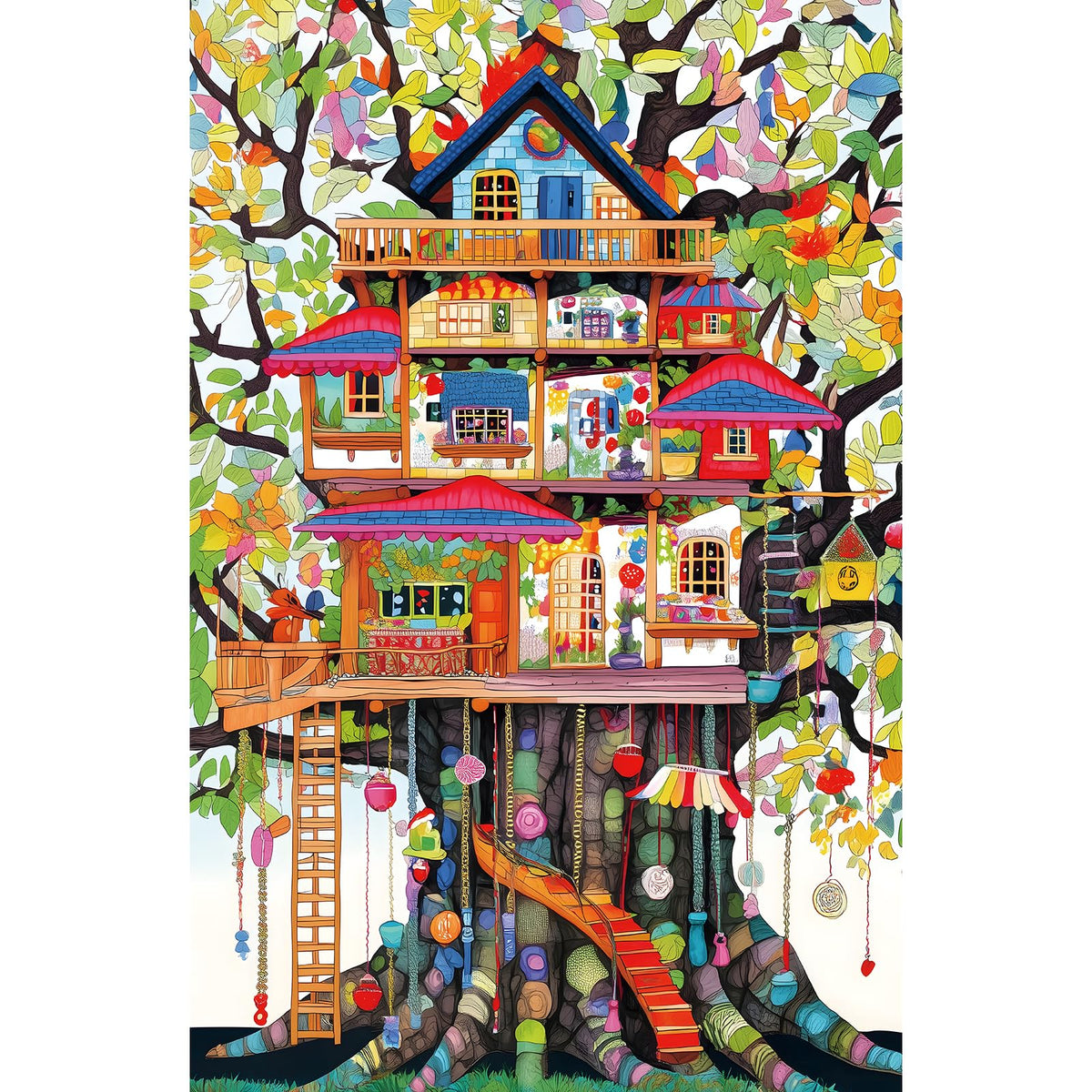 MINIWAN Whimsical Treehouse Escape 500-Piece Puzzle for Adults – Colorful Fantasy Art