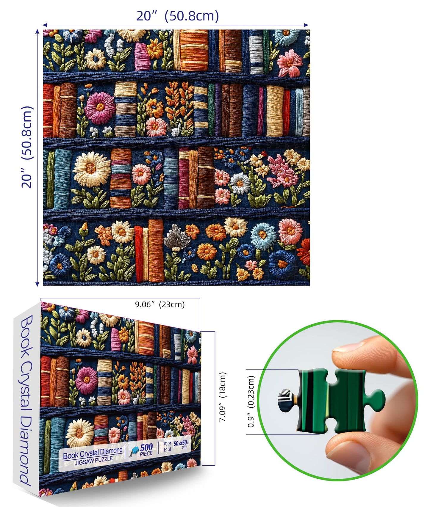 MINIWAN Floral Bookshelf Puzzle – 500-Piece Wildflower Pages, 20x20 in