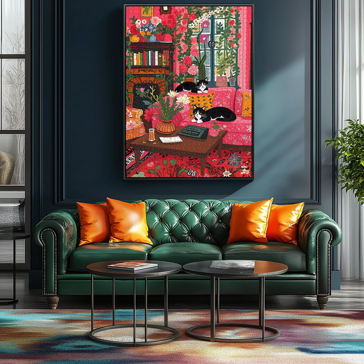 MINIWAN Spring Cozy Room Cat 1000-Piece Puzzle for Adults – HD Print, Poster Included, Dust-Free 27.5x19.7 in