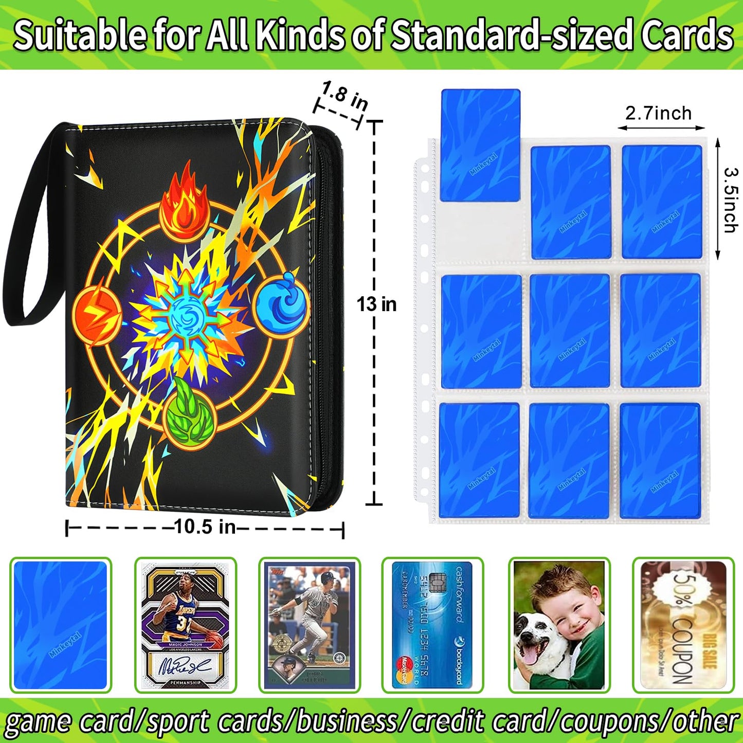 Minkeytal Card Binder – 9-Pocket, 50 Removable Sleeves, Holds 900 Cards