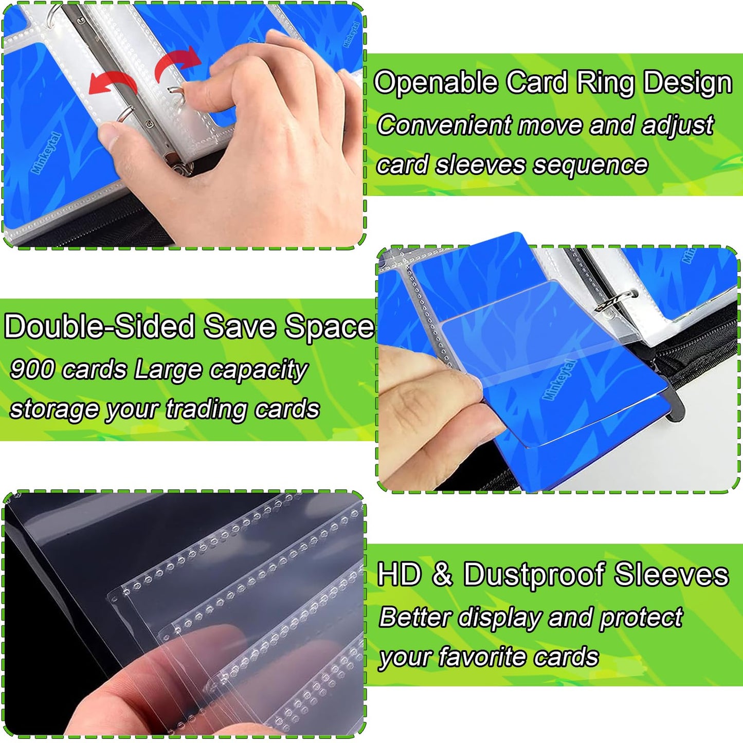 Minkeytal Card Binder – 9-Pocket, 50 Removable Sleeves, Holds 900 Cards