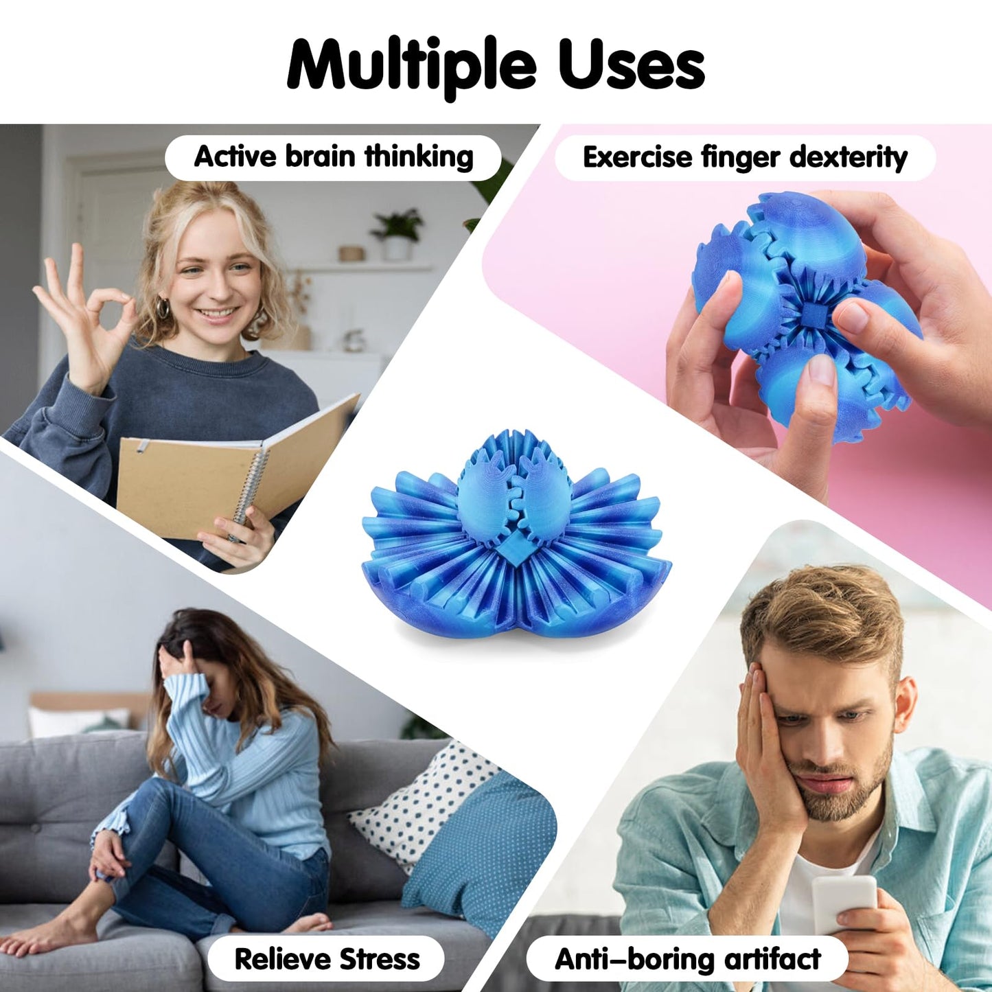 Minleway Gear Sphere: 3D Printed Cube Fidget Toy in Aurora Blue (2.3 Inch)