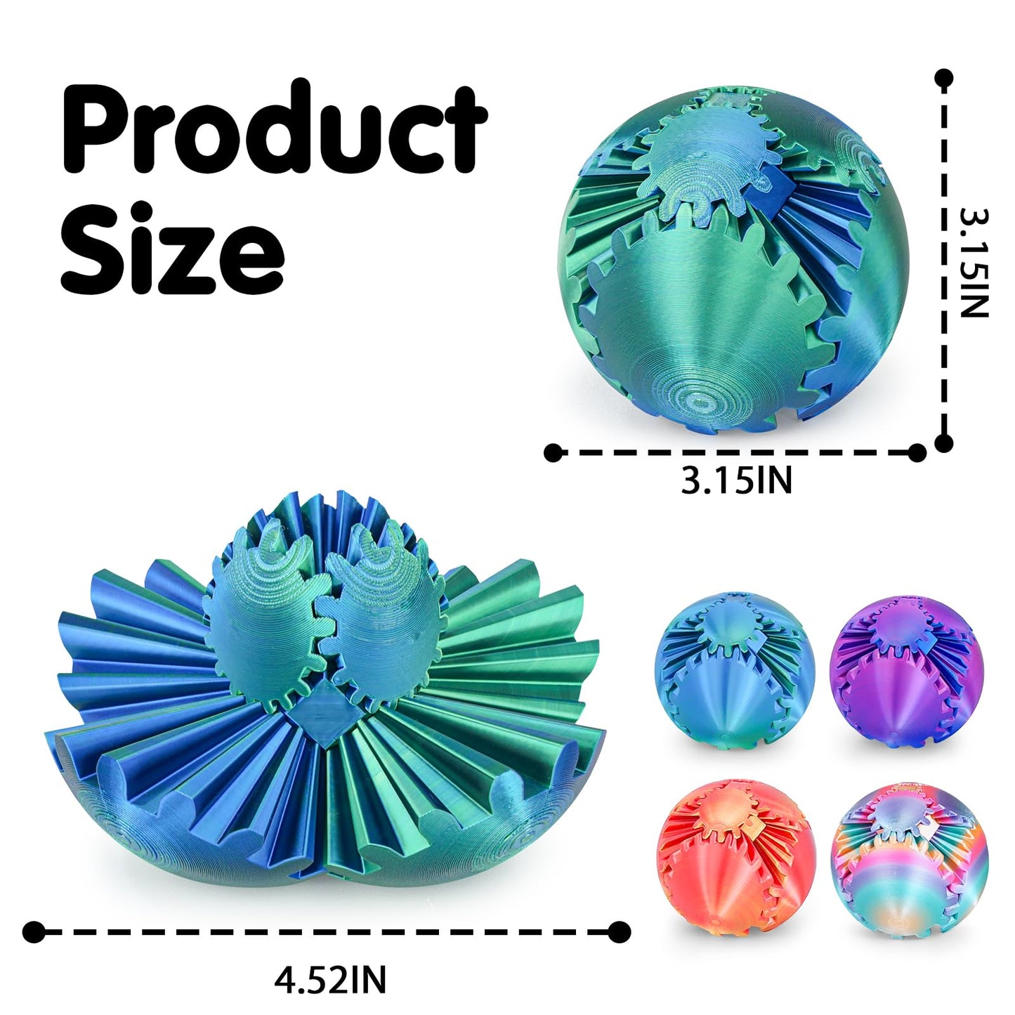 Minleway 4Pcs Gear Ball 3D Printed Cube Fidget Toys – Stress Relief & Sensory Desk Toys (Multicolor Set)