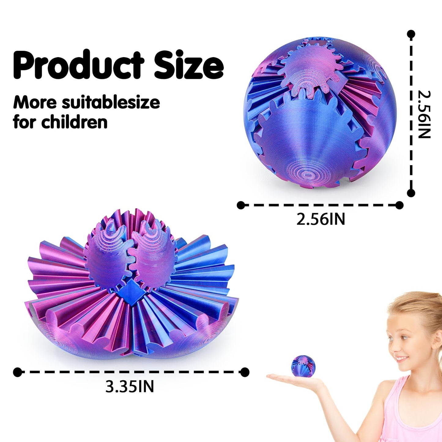 Minleway Gear Ball 3D Printed Cube Fidget Toy – Stress Relief Desk Toy, Purple/Blue 2.3 inch