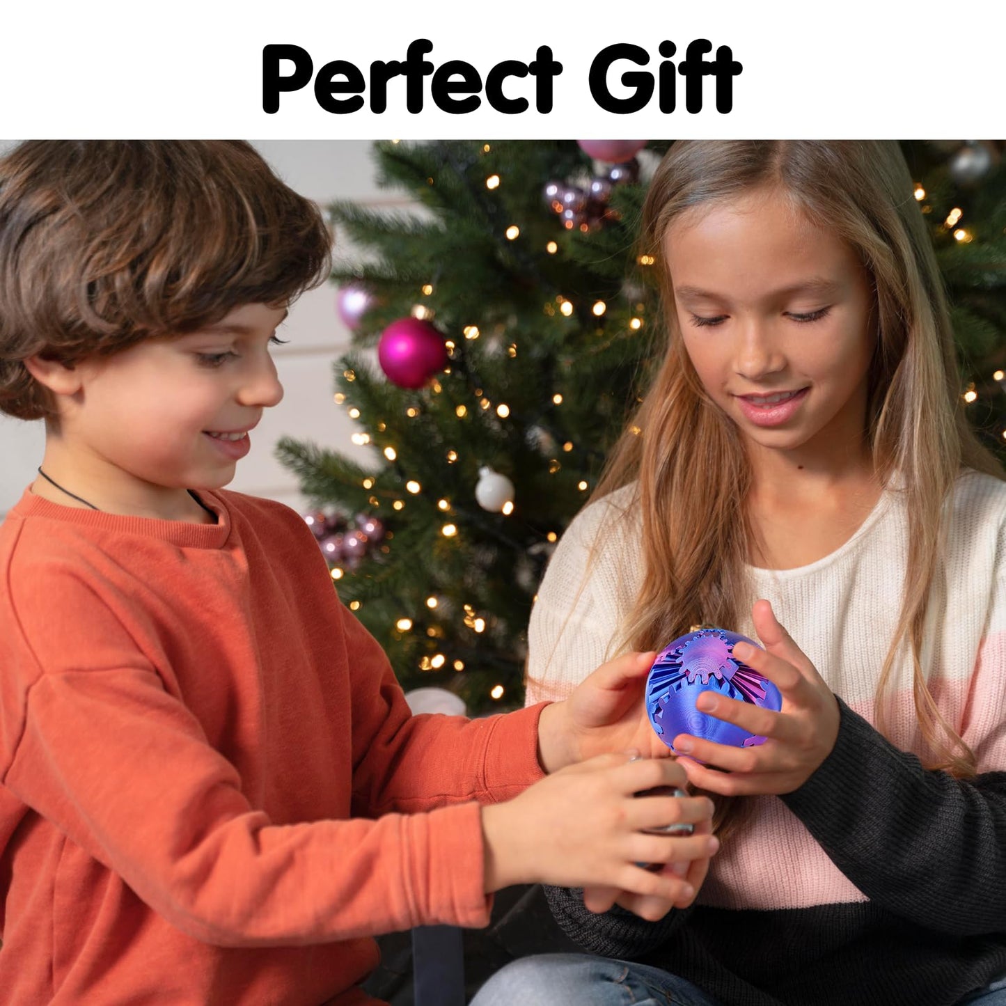 Minleway Gear Ball 3D Printed Cube Fidget Toy – Stress Relief Desk Toy, Purple/Blue 2.3 inch