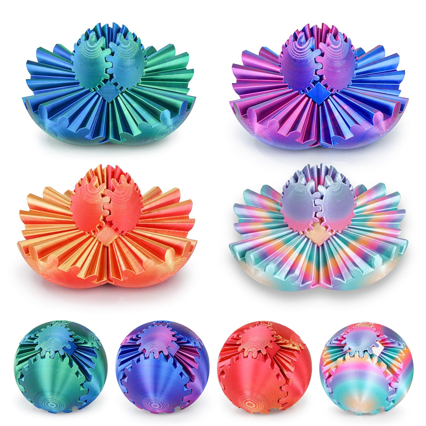 Minleway 4Pcs Gear Ball 3D Printed Cube Fidget Toys – Stress Relief & Sensory Desk Toys (Multicolor Set)