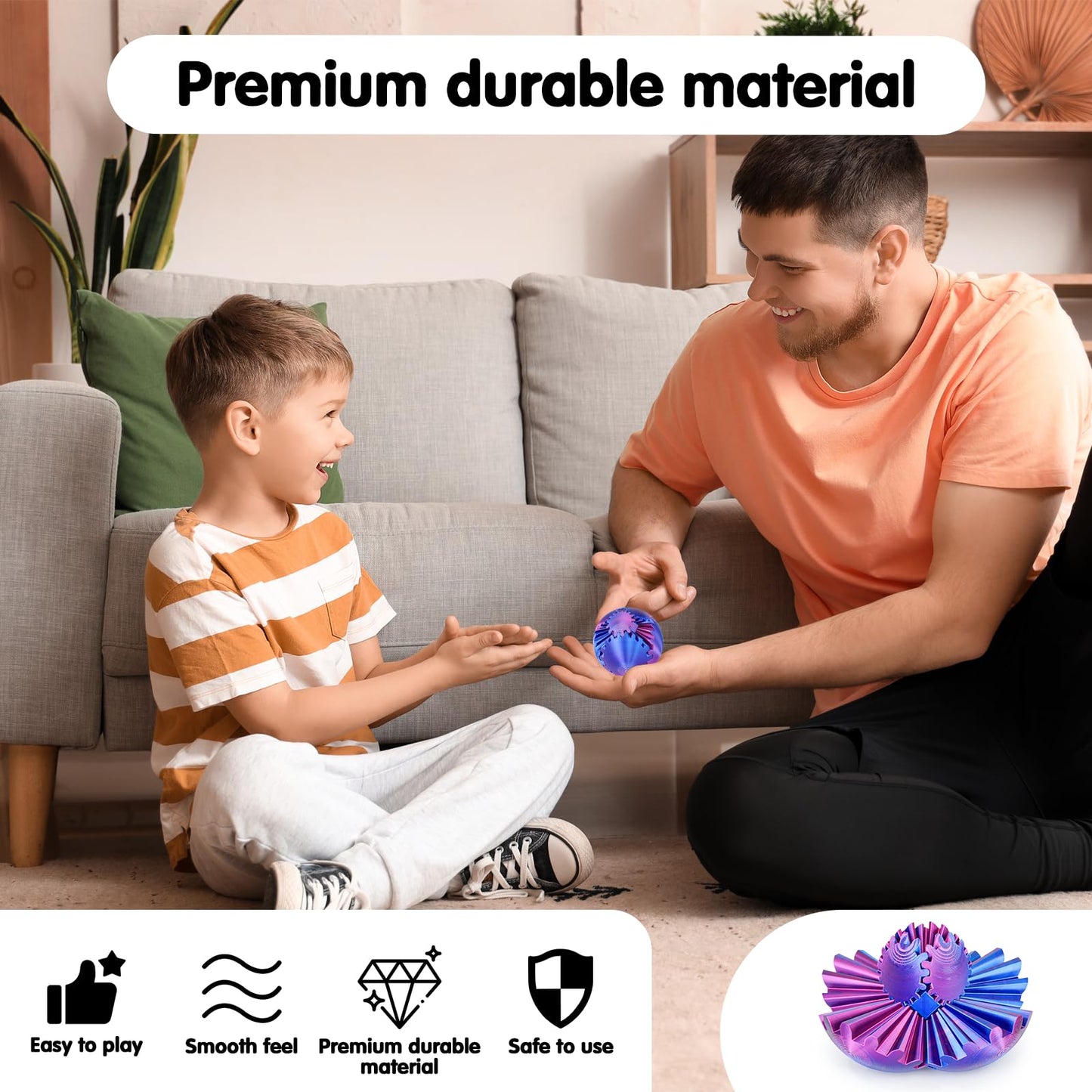 Minleway Gear Ball 3D Printed Cube Fidget Toy – Stress Relief Desk Toy, Purple/Blue 2.3 inch