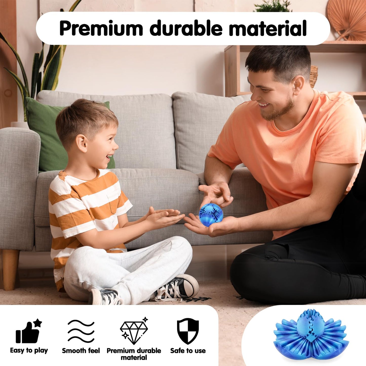 Minleway Gear Sphere: 3D Printed Cube Fidget Toy in Aurora Blue (2.3 Inch)