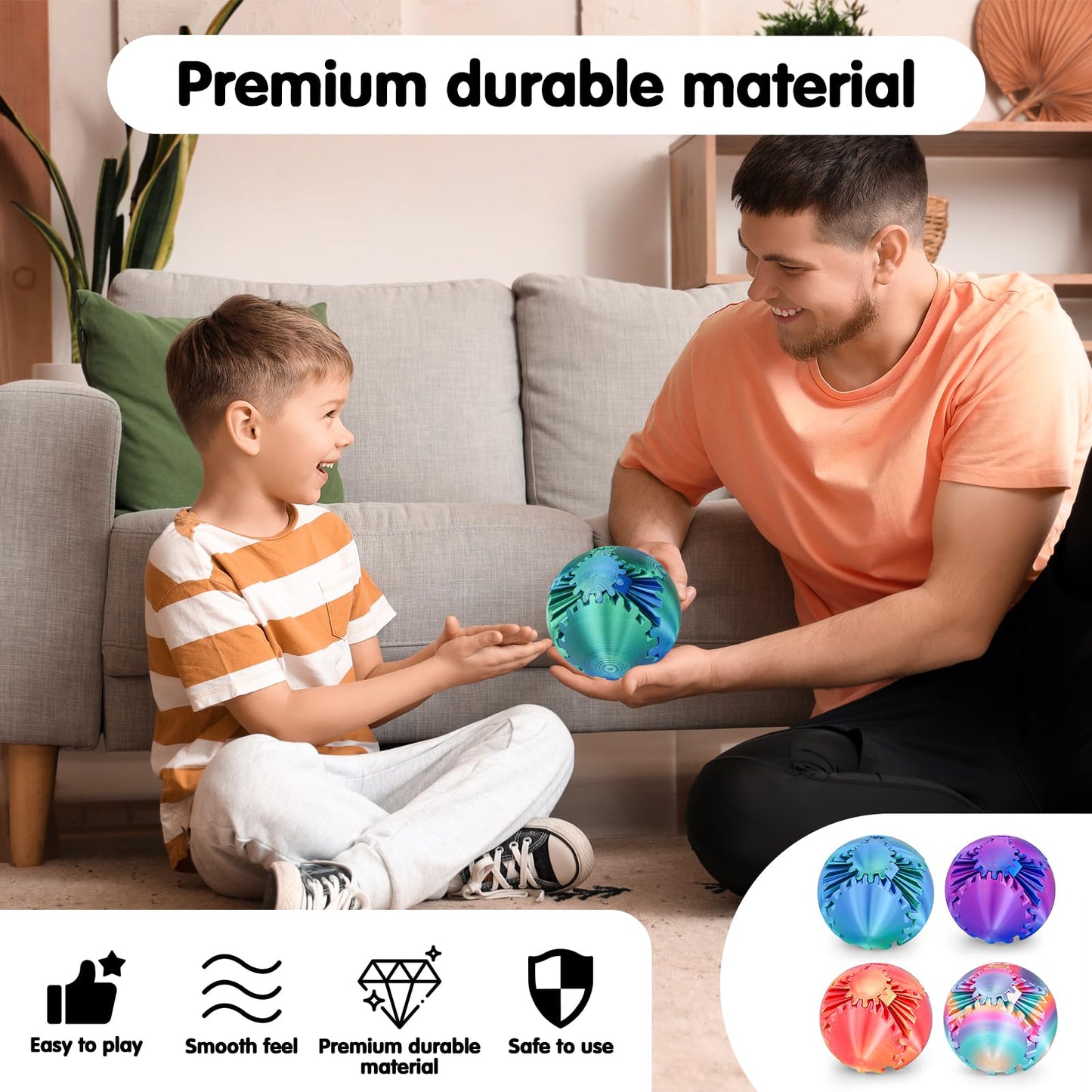 Minleway 4Pcs Gear Ball 3D Printed Cube Fidget Toys – Stress Relief & Sensory Desk Toys (Multicolor Set)