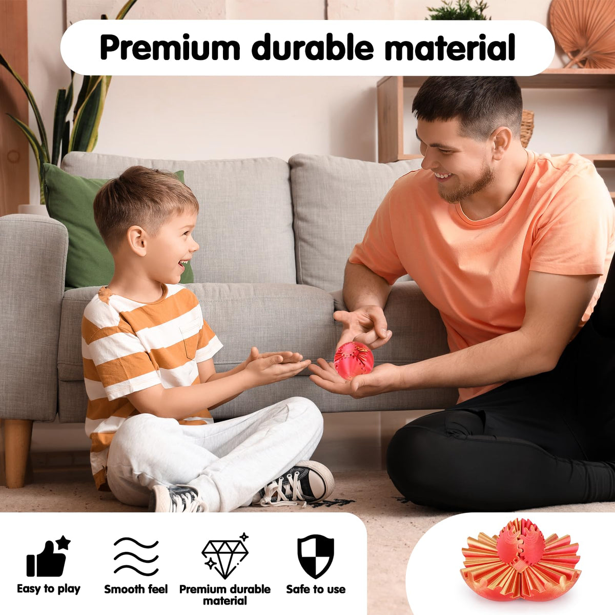Minleway Gear Ball 3D Printed Cube Fidget Toy – Stress Relief & Sensory Desk Toy (Golden Red, 2.3 Inch)
