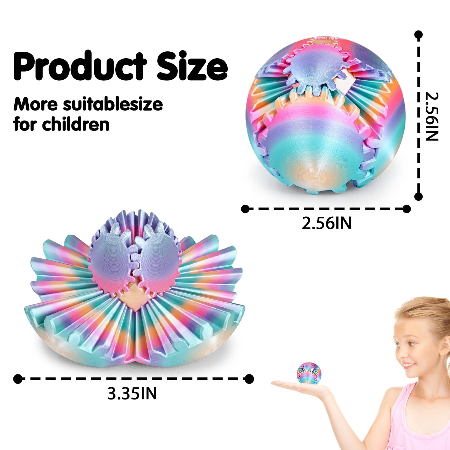 Minleway GearSphere 3D Printed Spin Ball – Rainbow Fidget Toy (2.3 inch)