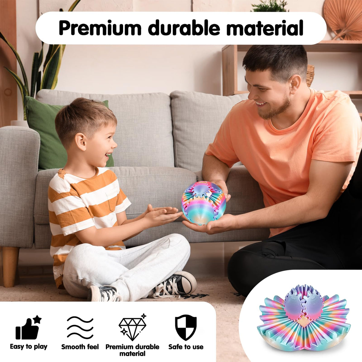 Minleway GearSphere 3D Printed Spin Ball – Rainbow Fidget Toy for Stress Relief (3.1 Inch)