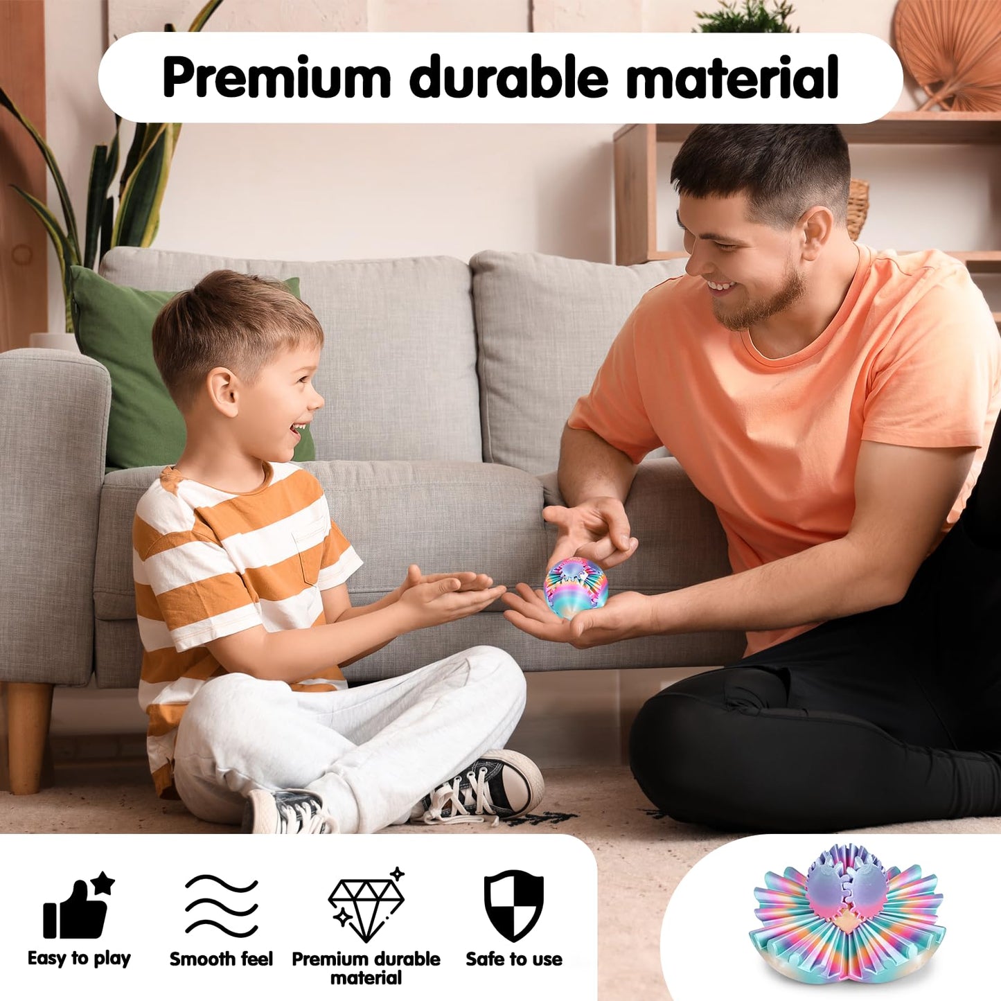 Minleway GearSphere 3D Printed Spin Ball – Rainbow Fidget Toy (2.3 inch)