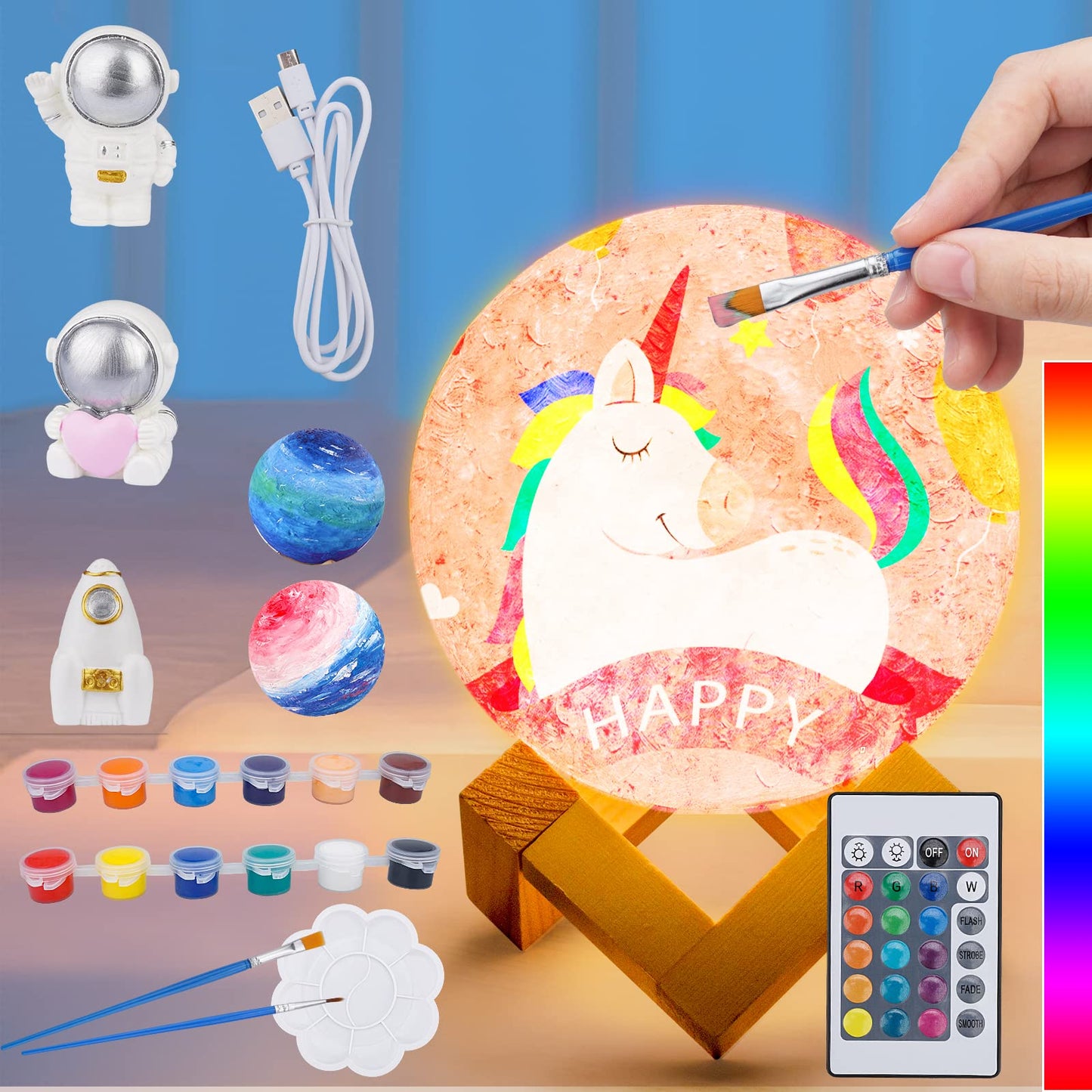 Minleway 7.1-Inch 16-Color Rechargeable Moon Lamp DIY Kit | Kids Craft Gift