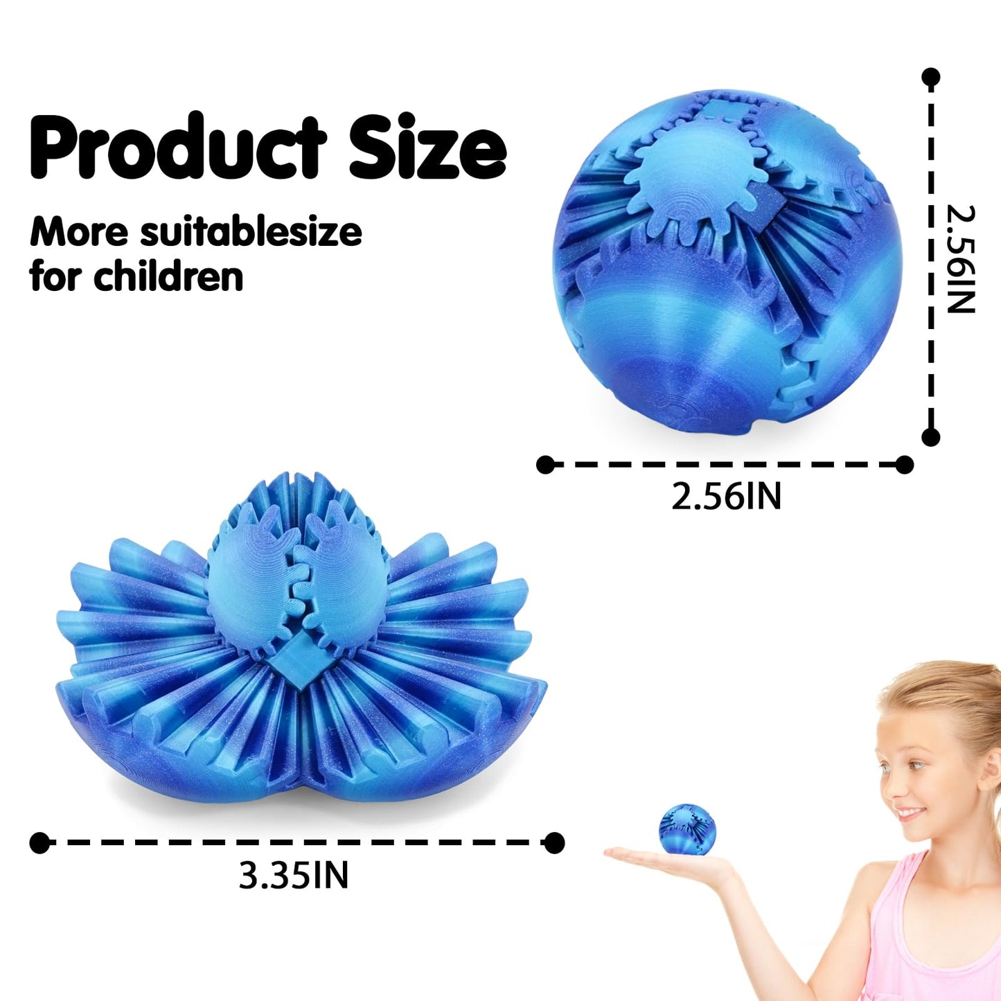 Minleway Gear Sphere: 3D Printed Cube Fidget Toy in Aurora Blue (2.3 Inch)