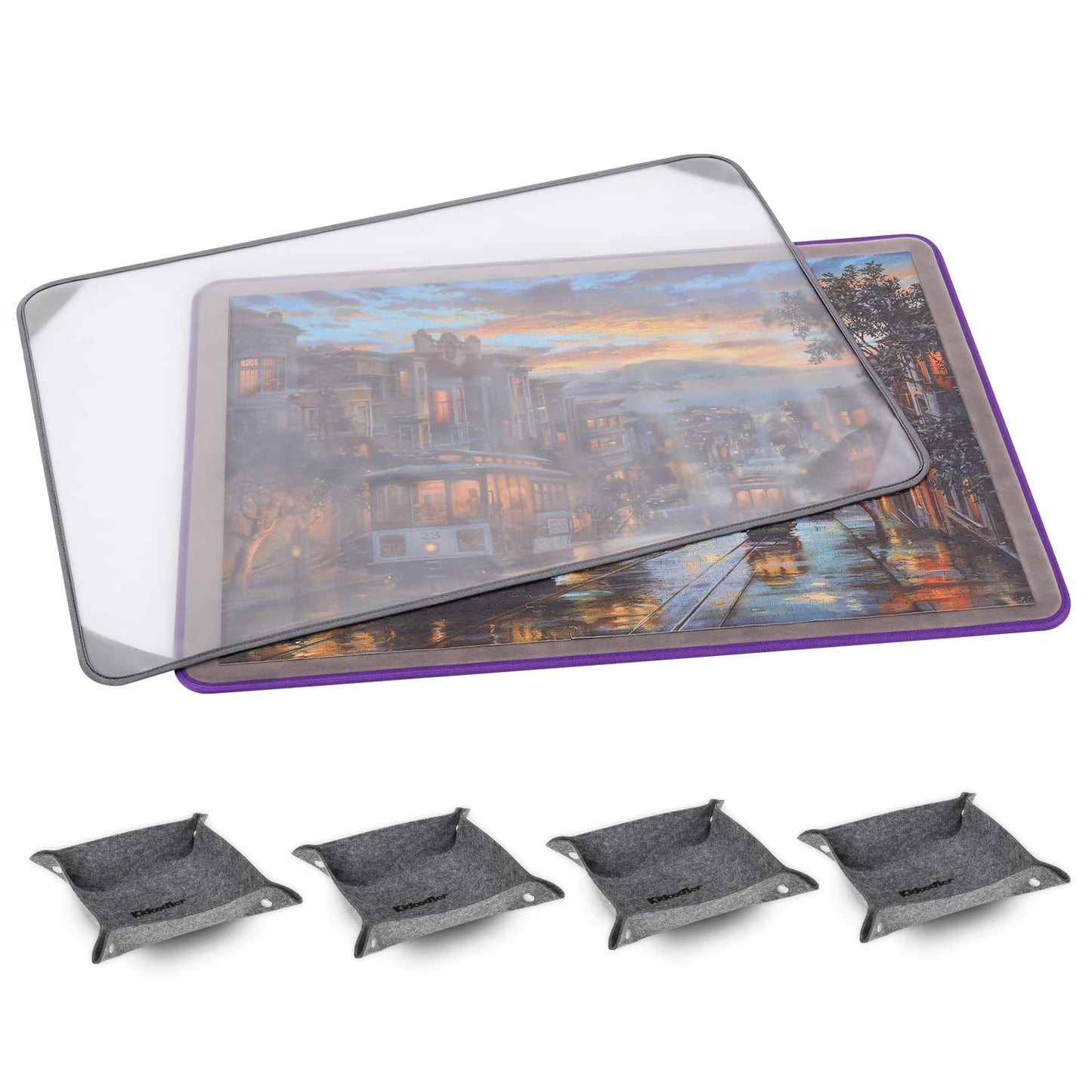 Minne Baby Kidoodler Puzzle Board with 4 Sorting Trays | 33x22 Portable 1000-Piece Mat – Purple