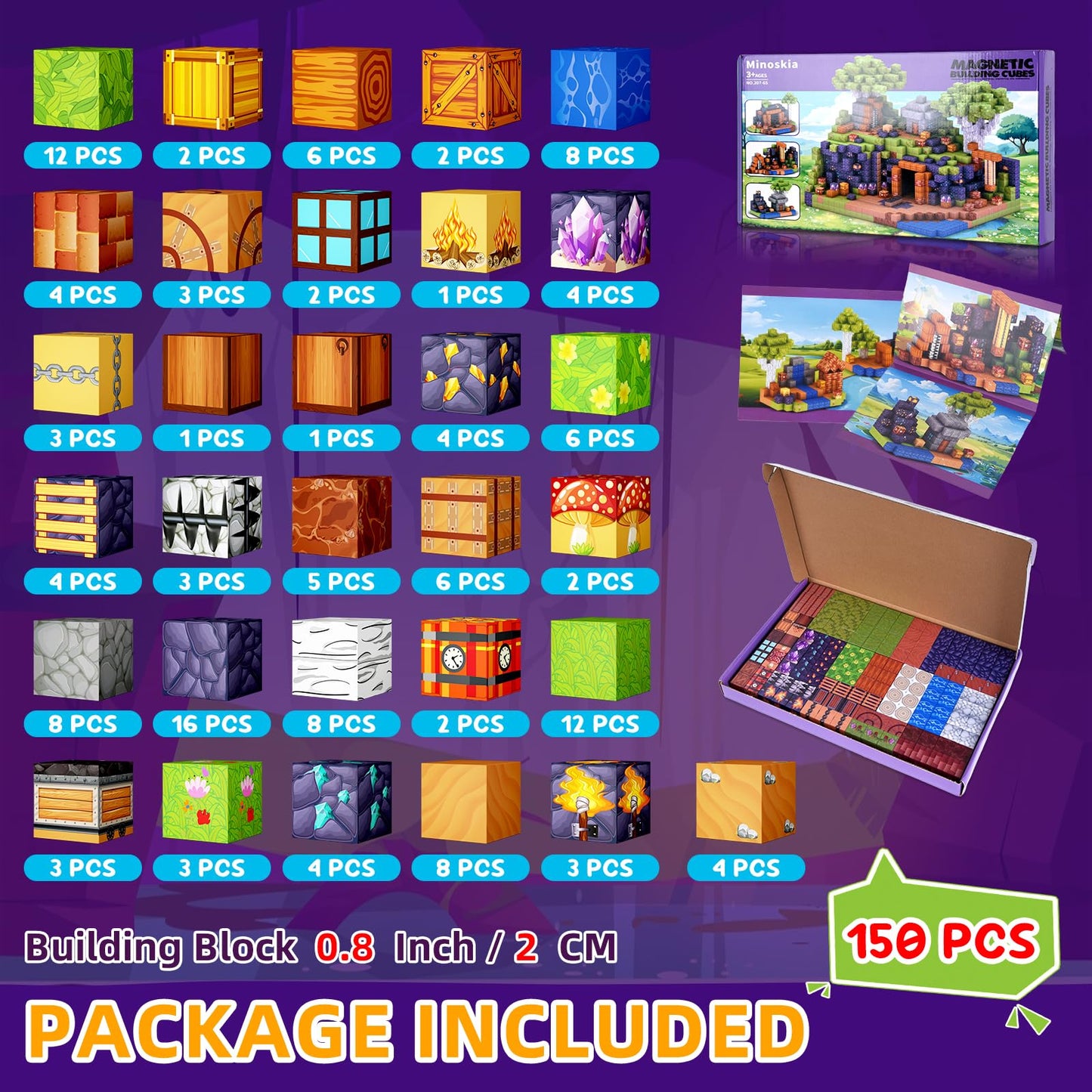 Minoskia Magnetic Blocks – 150 PCS STEM Building Toys for Kids 3-8