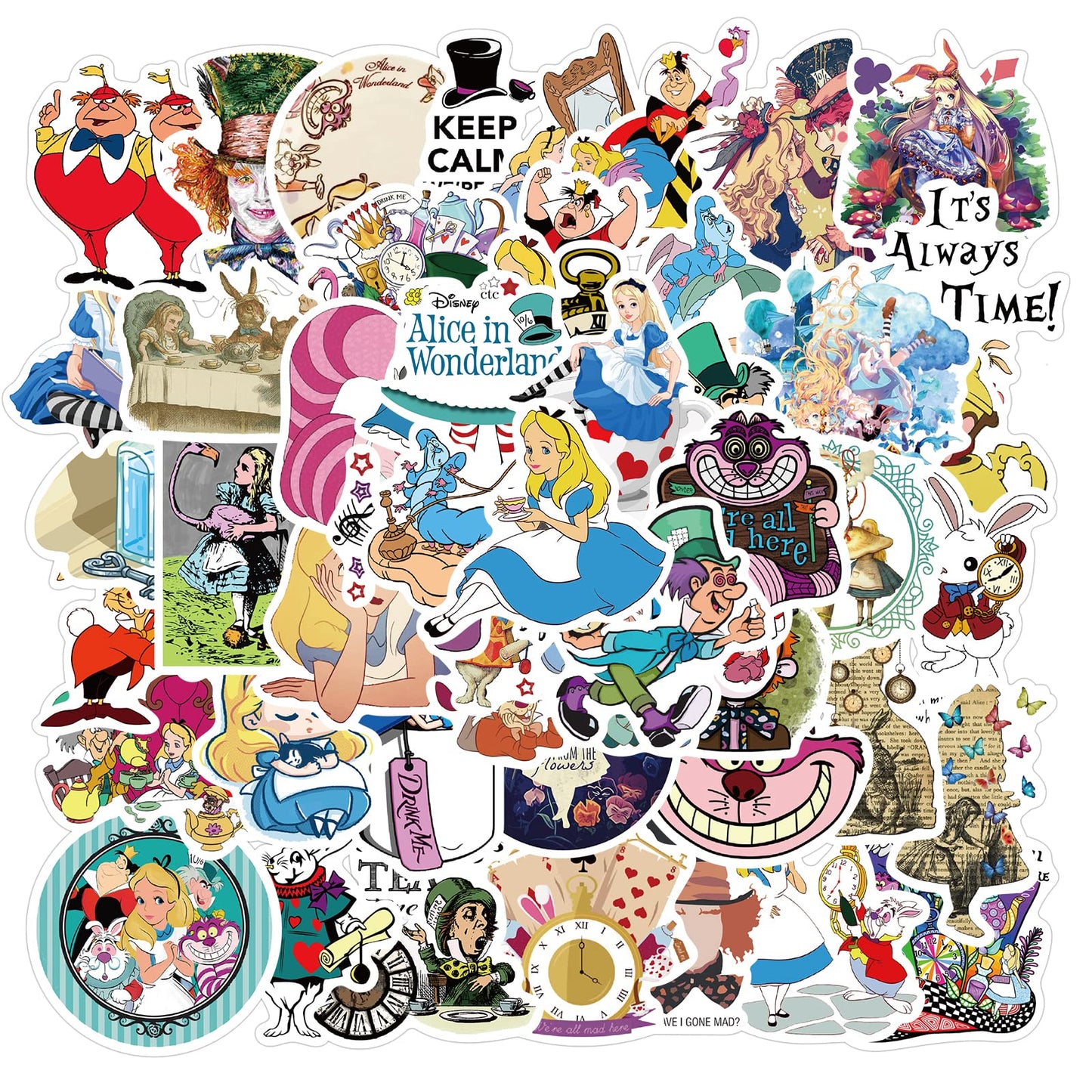 MINRAIN 50PCS Alice in Wonderland Waterproof Stickers for Water Bottles
