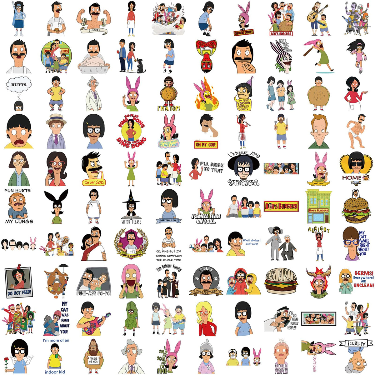 MINRAIN 100Pcs Bob's Burgers Waterproof Cartoon Stickers – Vinyl Sticker Pack for Water Bottles, Laptops & More