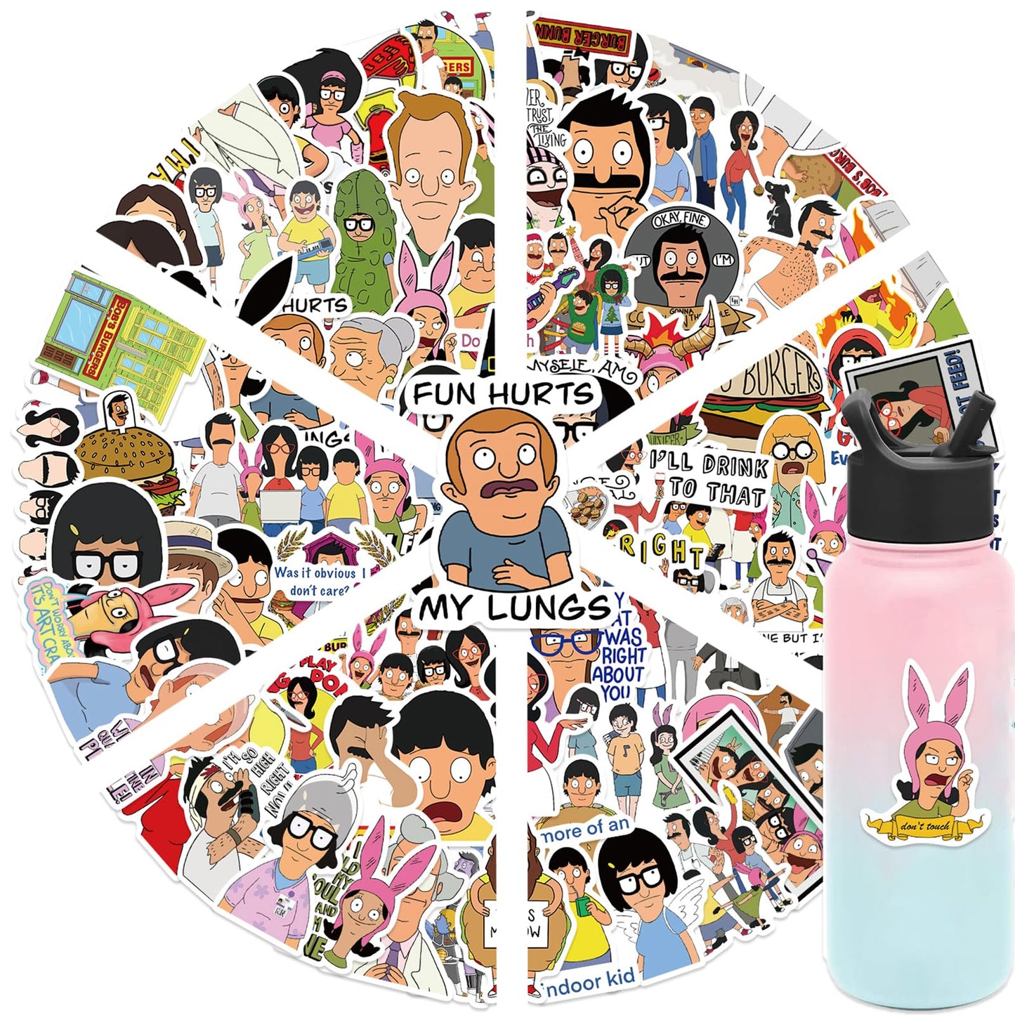 MINRAIN 100Pcs Bob's Burgers Waterproof Cartoon Stickers – Vinyl Sticker Pack for Water Bottles, Laptops & More