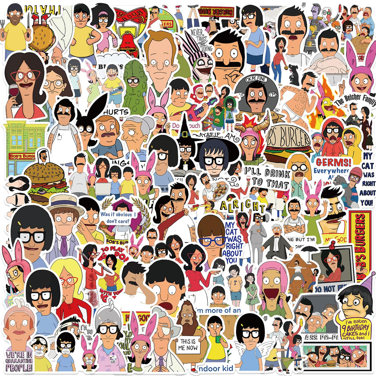 MINRAIN 100Pcs Bob's Burgers Waterproof Cartoon Stickers – Vinyl Sticker Pack for Water Bottles, Laptops & More
