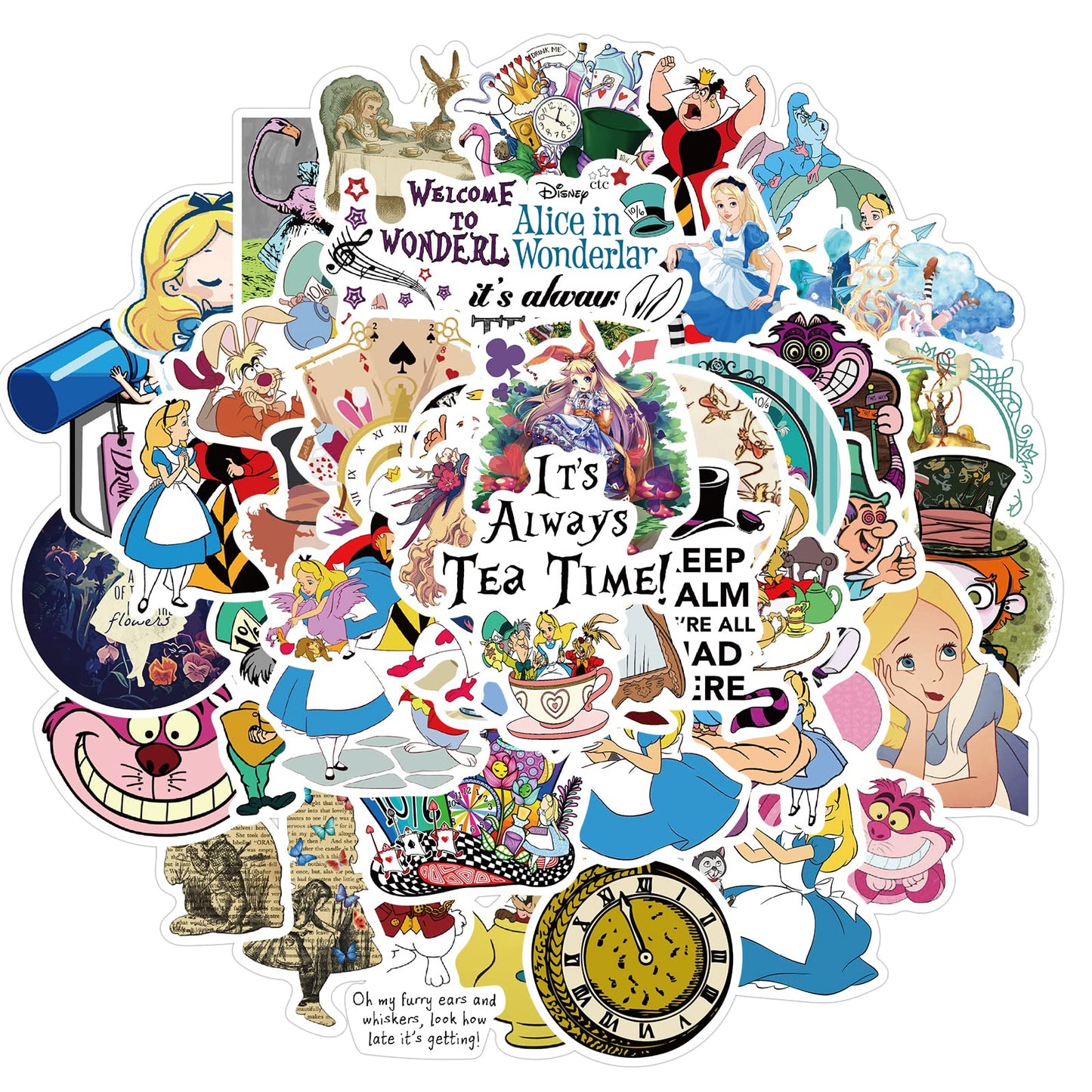 MINRAIN 50PCS Alice in Wonderland Waterproof Stickers for Water Bottles