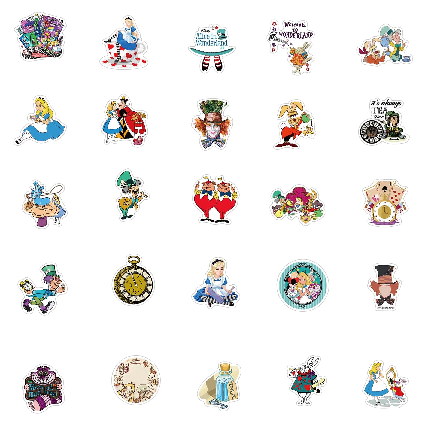 MINRAIN 50PCS Alice in Wonderland Waterproof Stickers for Water Bottles
