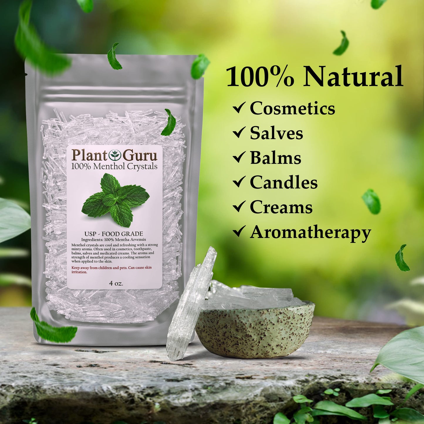 Plant Guru Menthol Crystals 1 lb Bulk – Pure Mentha Arvensis USP Food Grade