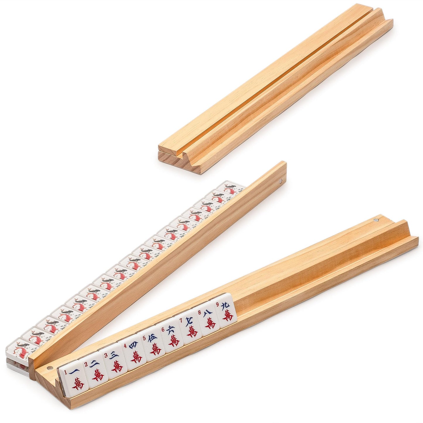 Yellow Mountain Imports American Mahjong Set — Celadon Koi, Mint Green Case, 4 Wooden Racks, Coins, Dice, Wind Indicator