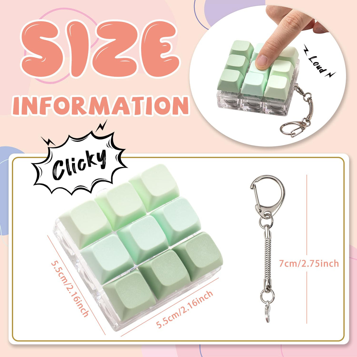 MintCaps Keyboard Fidget Toy with LED Light – Portable Stress Relief Keychain (Style C)