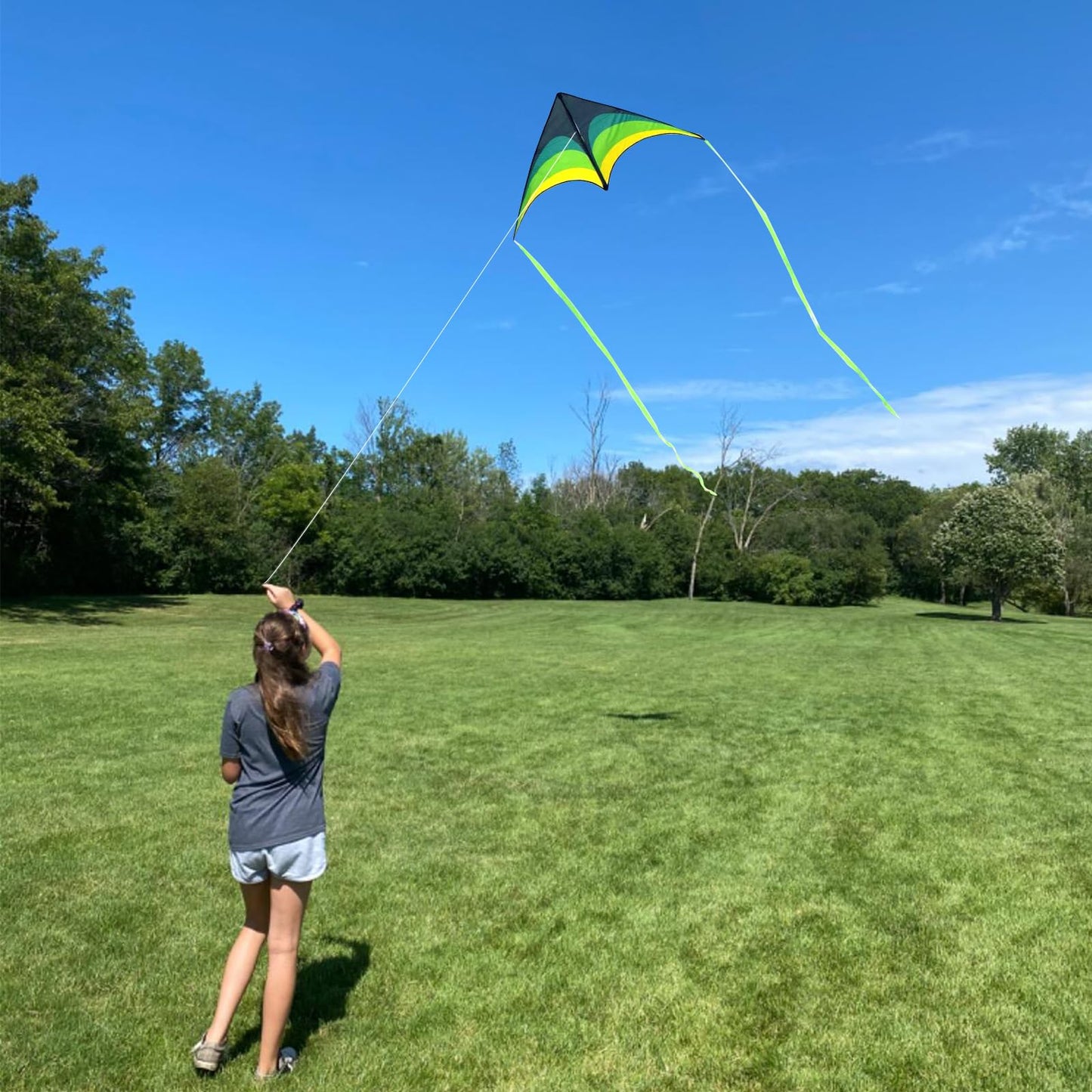 Mint's Colorful Life 2 Pack Delta Kites for Kids & Adults – Easy to Fly (Green & Yellow)