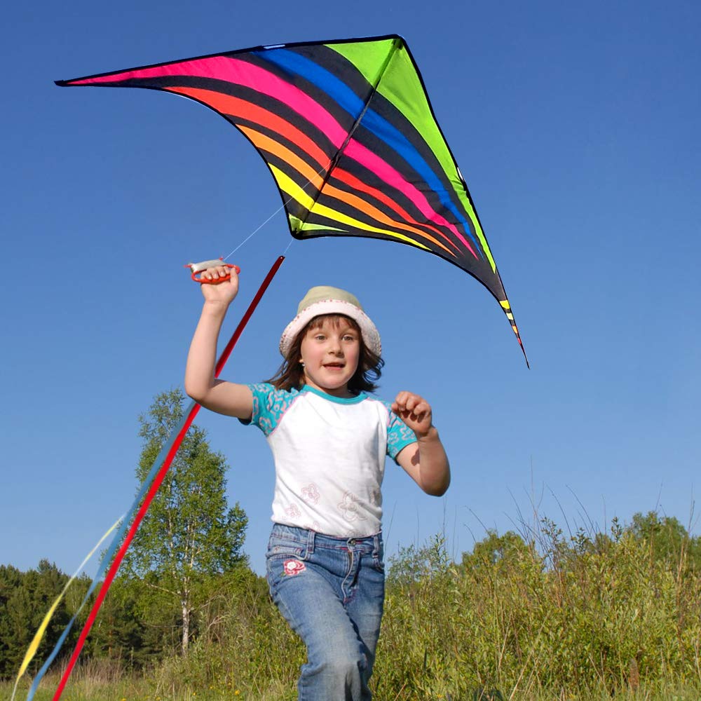 Mint's Colorful Life Delta Kite – Easy-Fly Rainbow Kite with 3 Ribbons & 300ft String