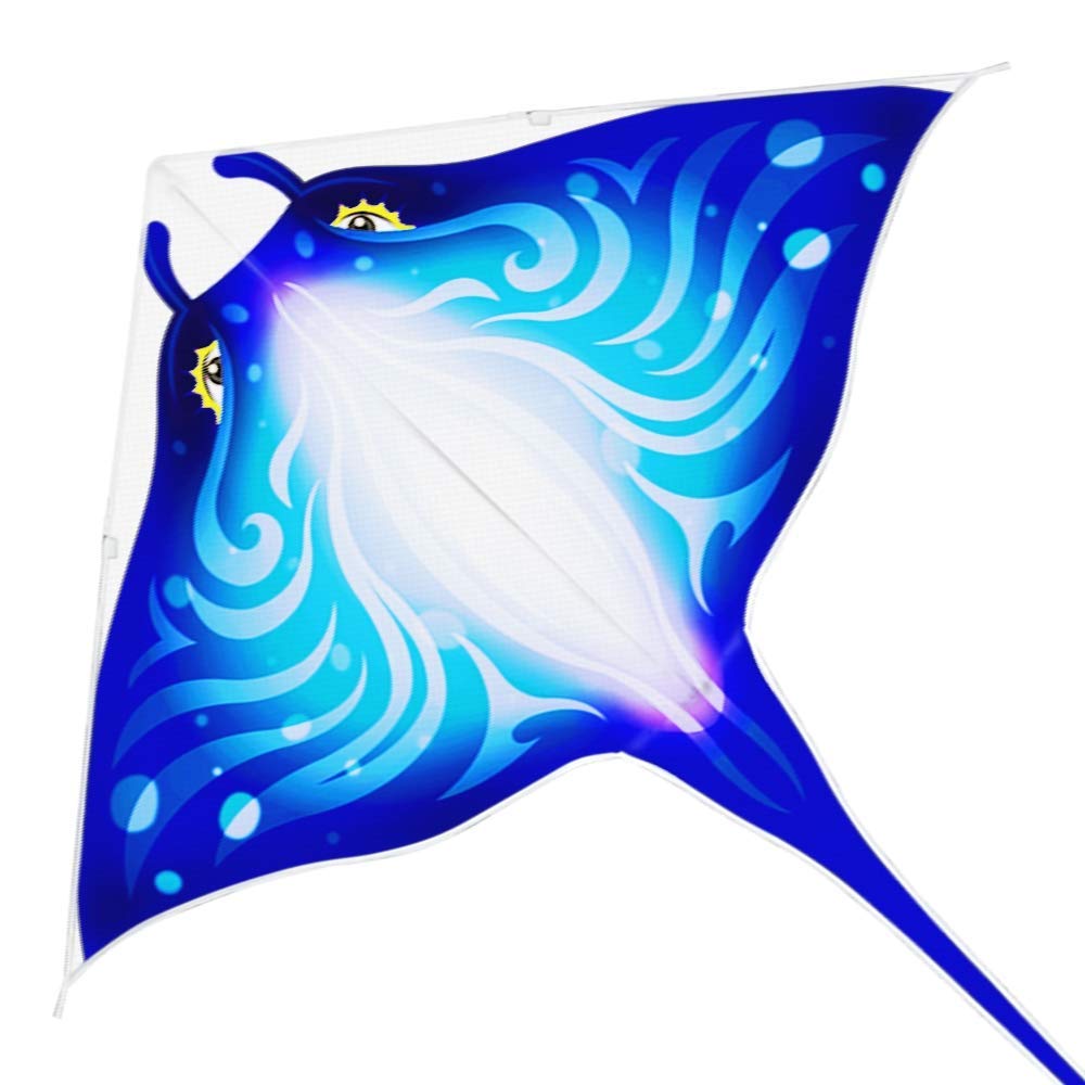 Mint's Colorful Life Devil Fish Delta Kite - Easy Fly, 58in Blue with Handle