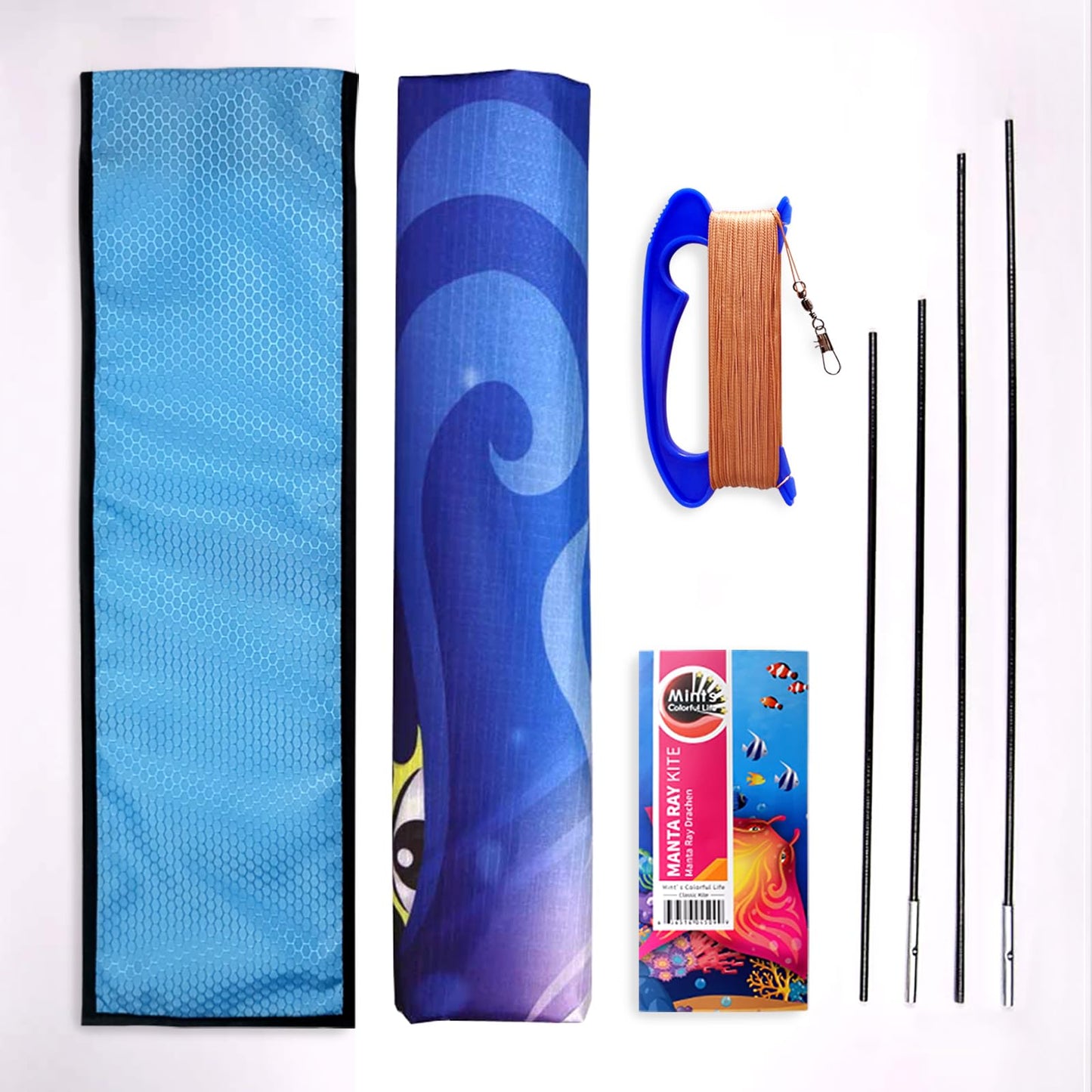 Mint's Colorful Life Devil Fish Delta Kite - Easy Fly, 58in Blue with Handle