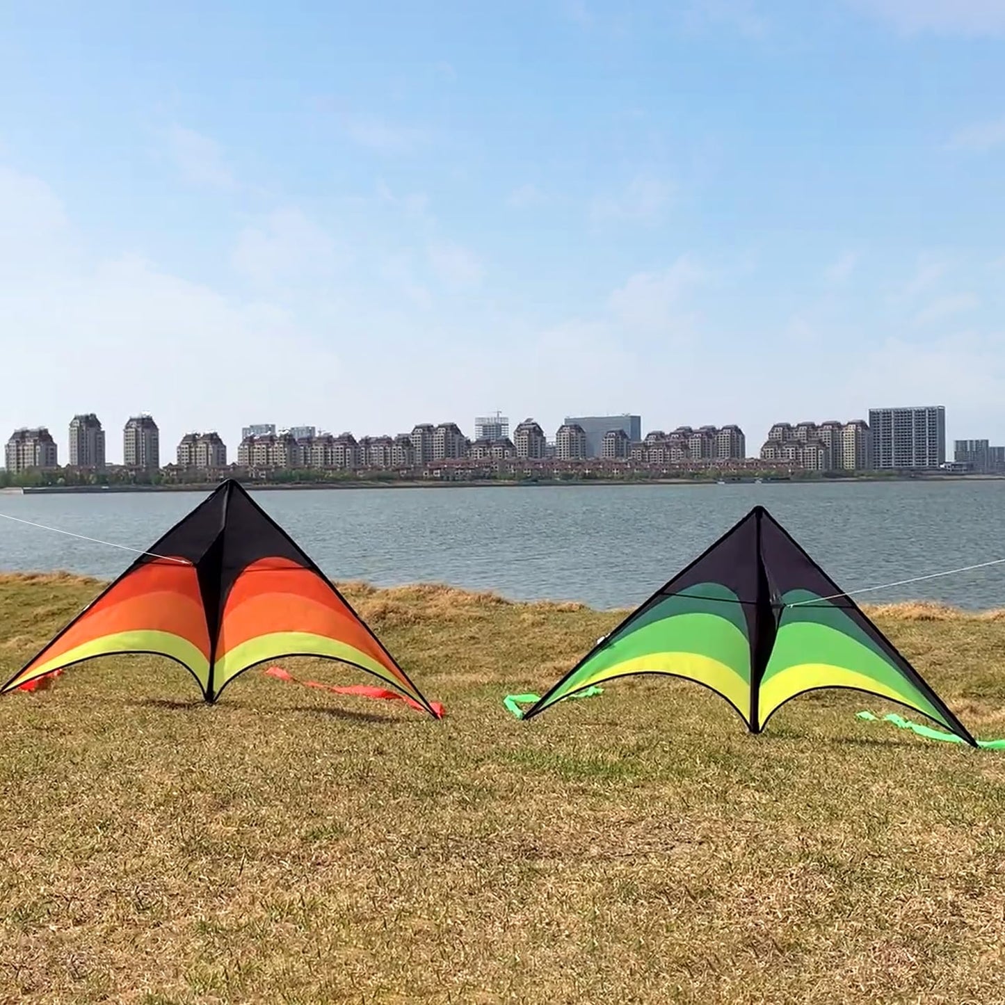 Mint's Colorful Life 2 Pack Delta Kites for Kids & Adults – Easy to Fly (Green & Yellow)