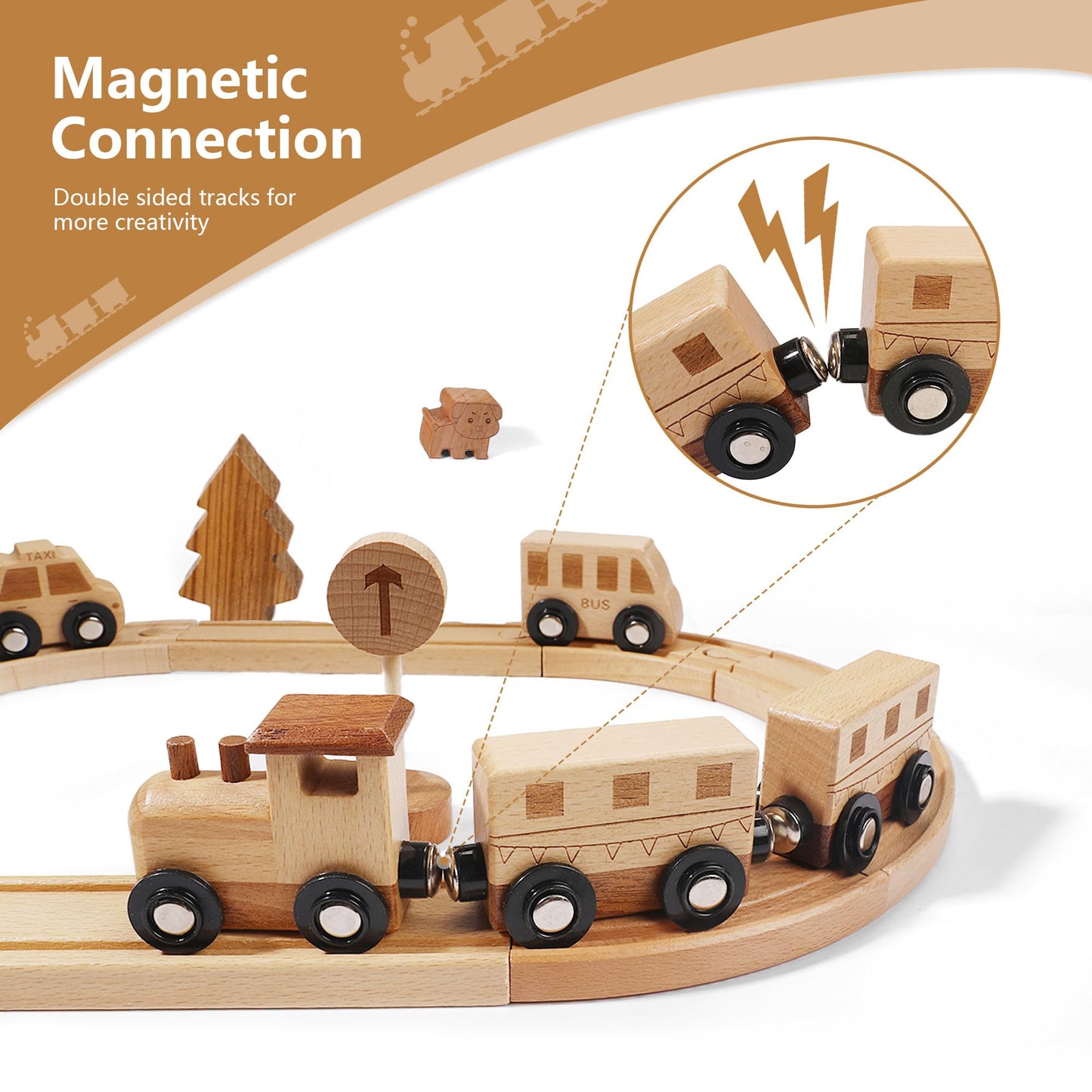 Miosea Wooden Train Set – Montessori-Style, Expandable Tracks & 32-Piece Playset for Kids 3-5