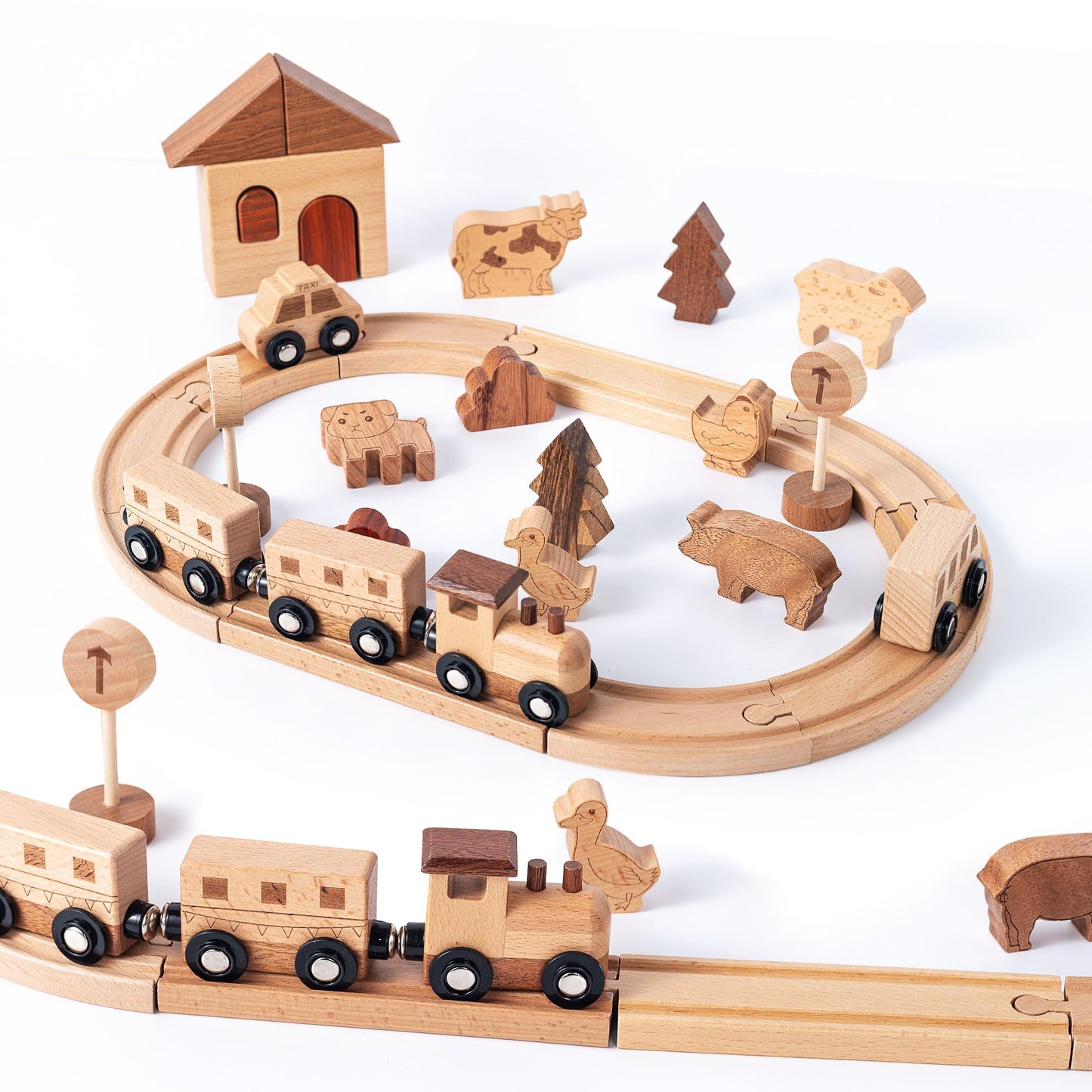 Miosea Wooden Train Set – Montessori-Style, Expandable Tracks & 32-Piece Playset for Kids 3-5