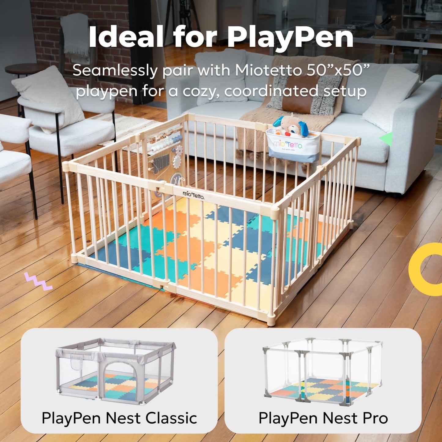 MioTetto Baby Play Mat | Interlocking Foam Tiles for Safe Crawling & Adjustable Playpen