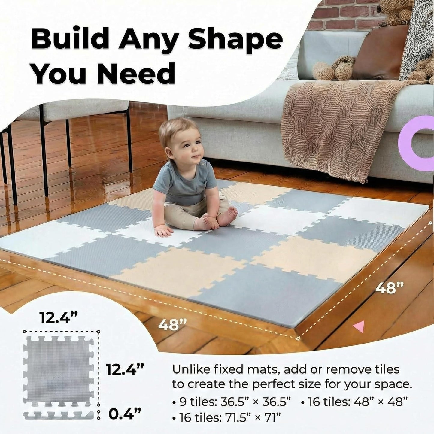 MioTetto Baby Play Mat – Interlocking Foam Tiles for Safe Crawling & Flexible Room Fit