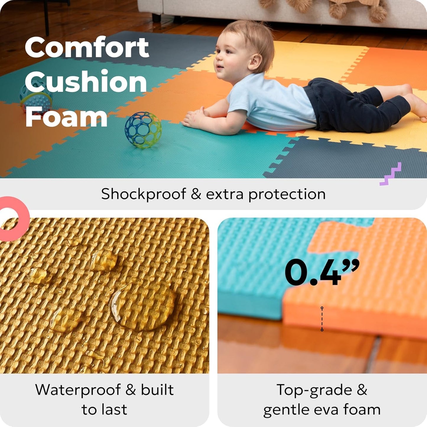 MioTetto Baby Play Mat | Interlocking Foam Tiles, 74x74 Playpen Compatible – Safe, Soft & Non-Toxic
