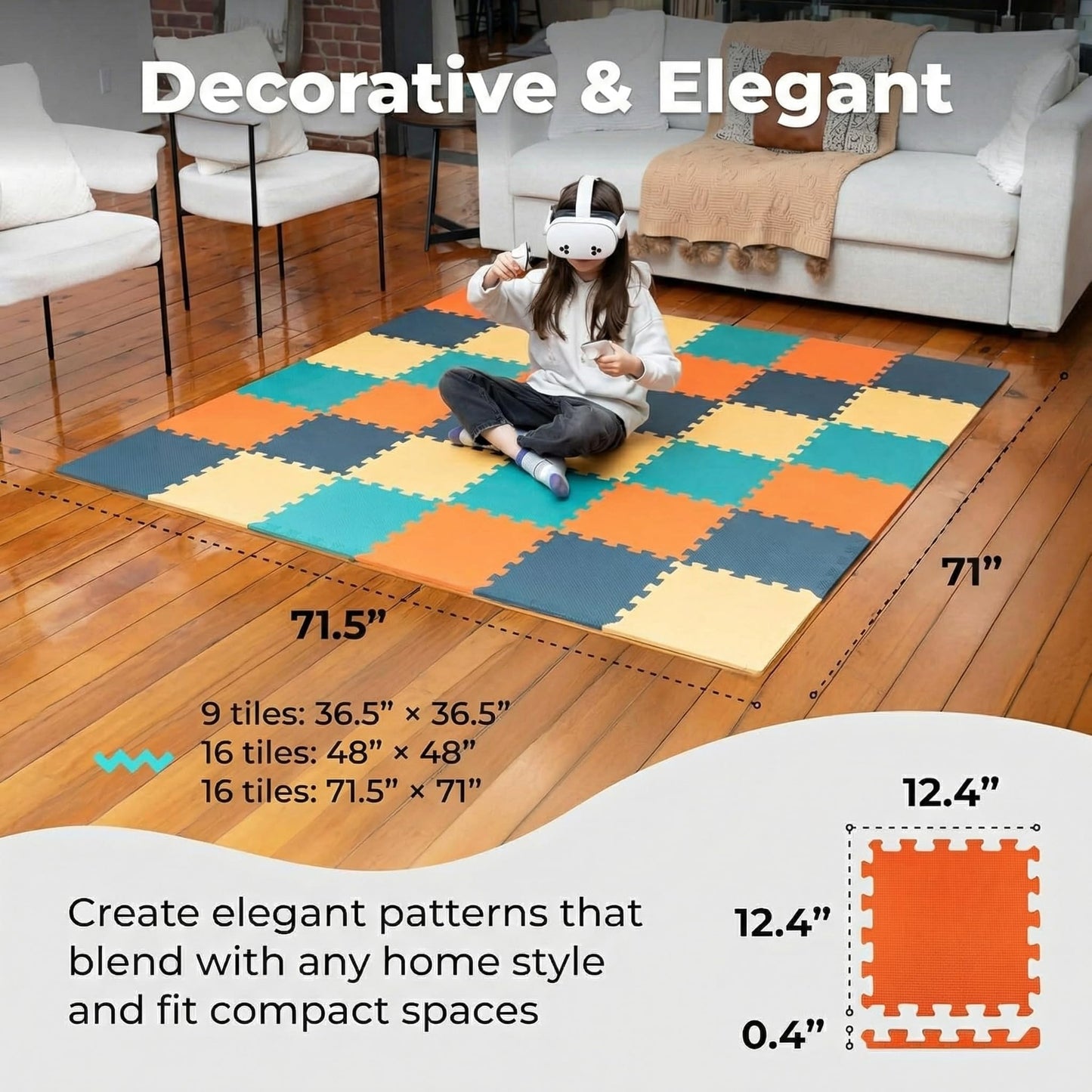 MioTetto Baby Play Mat | Interlocking Foam Tiles, 74x74 Playpen Compatible – Safe, Soft & Non-Toxic
