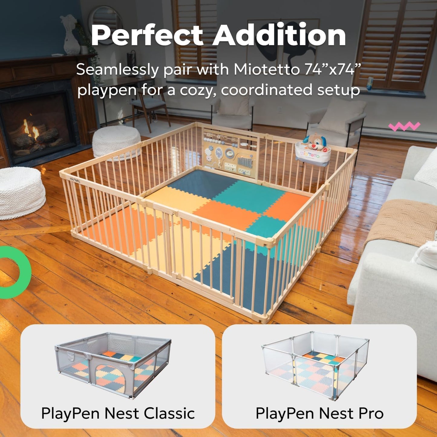 MioTetto Baby Play Mat | Interlocking Foam Tiles, 74x74 Playpen Compatible – Safe, Soft & Non-Toxic