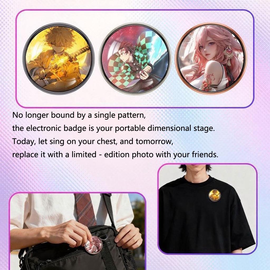 MIQUEES Personalized Anime Photo Pin – 1.8-inch IPS Touchscreen Digital Badge for Videos & GIFs