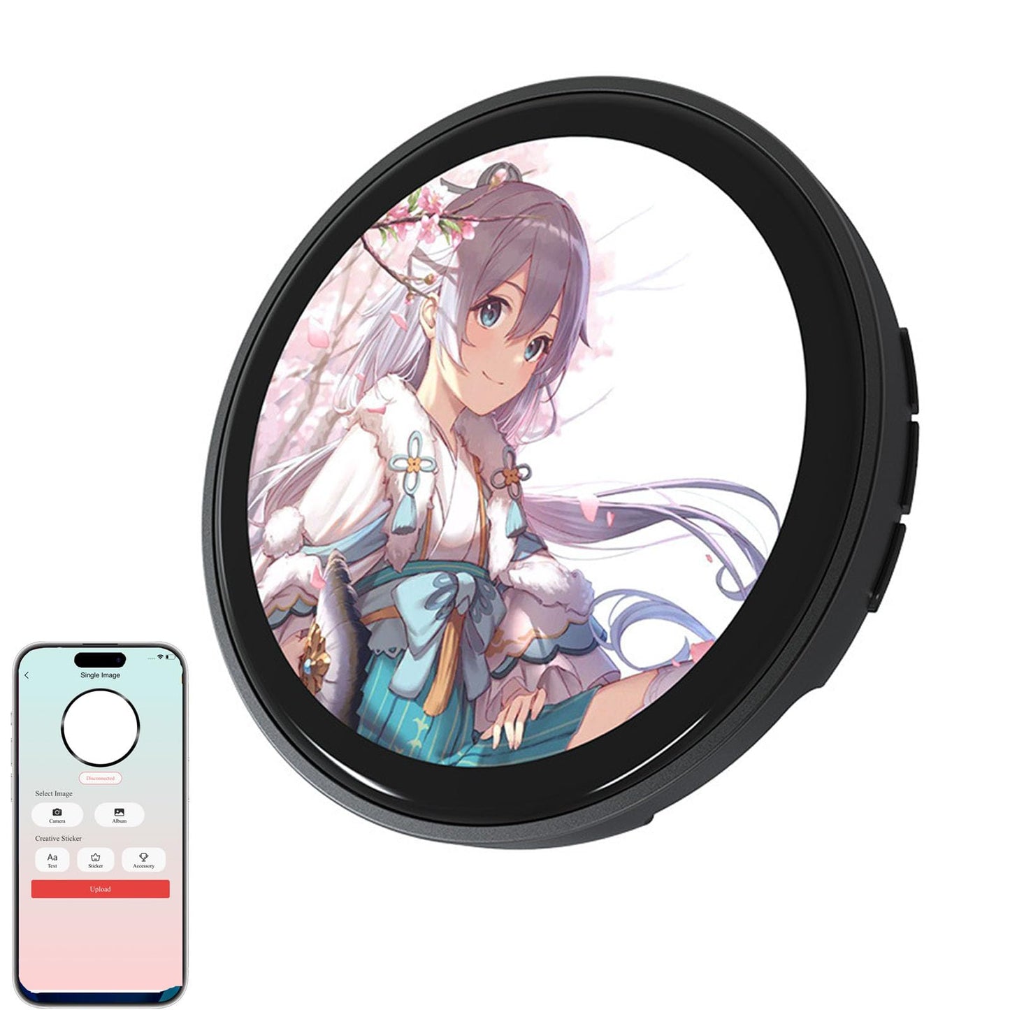 MIQUEES Electronic Anime Badge Pin — 1.85-Inch HD Touchscreen with Photo & GIF Transfer