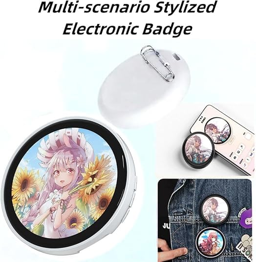 MIQUEES Personalized Anime Photo Pin – 1.8-inch IPS Touchscreen Digital Badge for Videos & GIFs