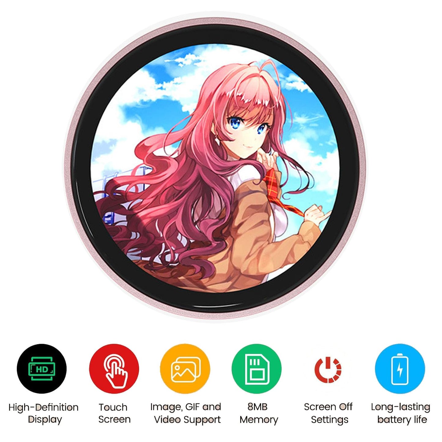 MIQUEES Personalized Anime Photo Pin – 1.8-inch IPS Touchscreen Digital Badge for Videos & GIFs