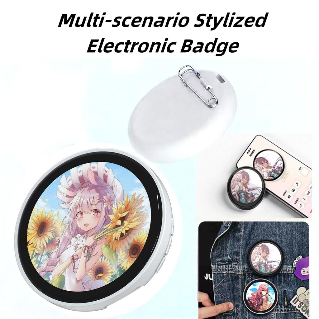 MIQUEES Electronic Anime Badge Pin — 1.85-Inch HD Touchscreen with Photo & GIF Transfer