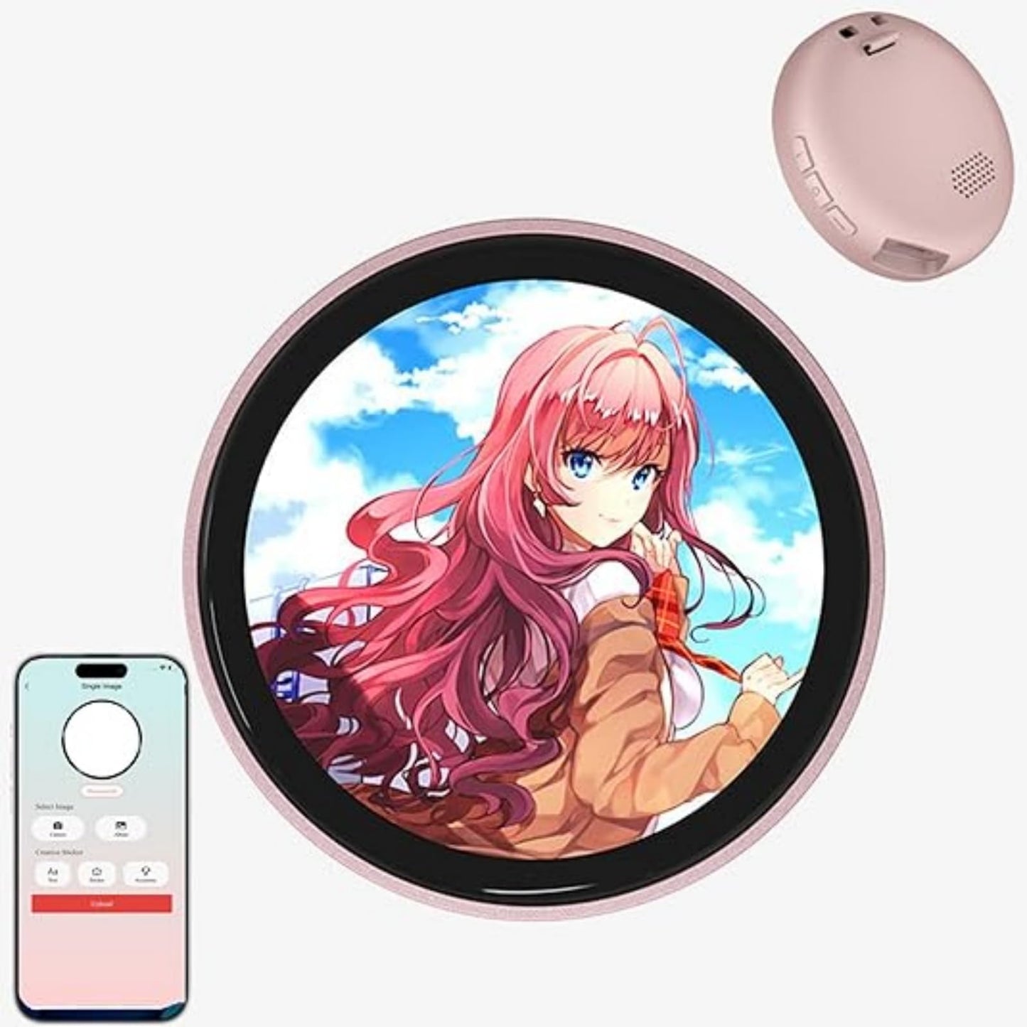 MIQUEES Personalized Anime Photo Pin – 1.8-inch IPS Touchscreen Digital Badge for Videos & GIFs