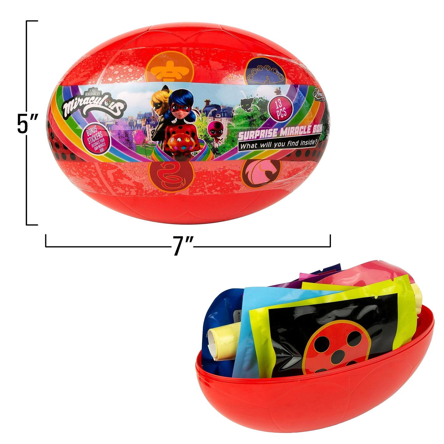 Miraculous 13pc Surprise Miracle Box – Ladybug & Cat Noir Toys, Party Favors & Stickers